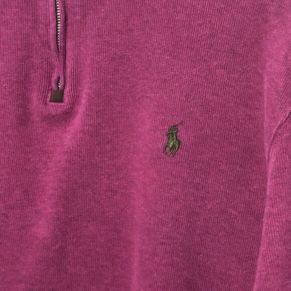 Ralph Lauren Polo Pullover Sweater Mens Large Pink Mauve 1/4 Zip Brown Pony Prep - Picture 3 of 11